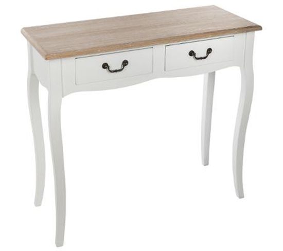 Console En Bois Avec 2 Tiroirs, Coloris Blanc/chêne - Dim : L.87 X L.34 X H.78 Cm