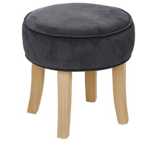 Tabouret Rond En Pin Et Polyester Coloris Gris Foncé - Dim : L.35 X L.35 X H.35 Cm