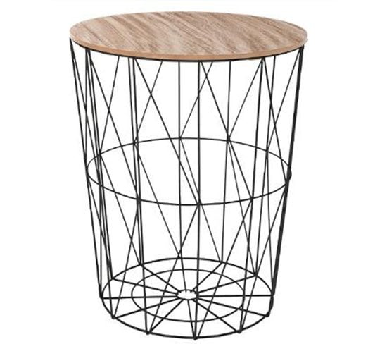 Table D'appoint Design En Mdf Et Acier, Noir - Dim : D.47 X H. 57 Cm