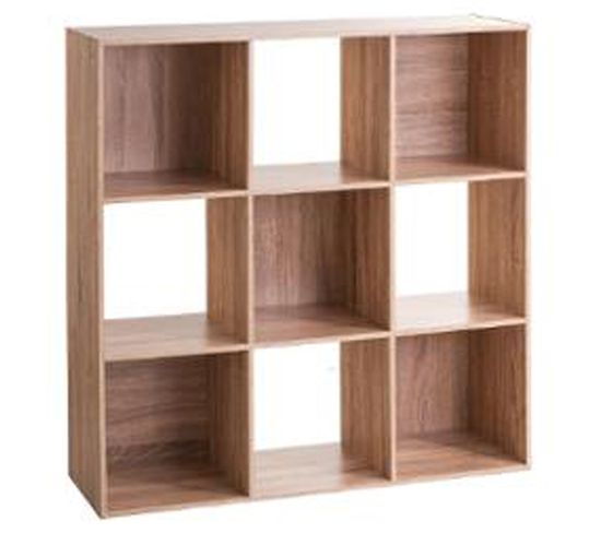 Etagère De 9 Cases En Panneau De Particules, Chêne Naturel - Dim : L.100.5 X P.32 X H.100.5 Cm