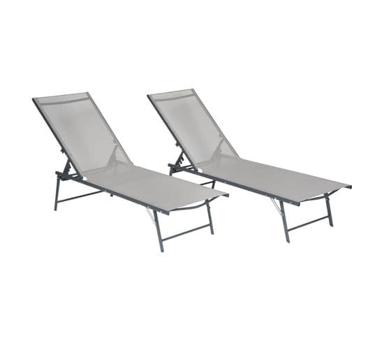 Lot De 2 Bains De Soleil Pliants Sicilia En Textilène Gris - Structure Anthracite