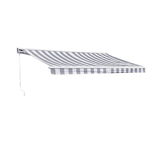 Store Banne Saule 3,95 × 3m Avec Semi-coffre - Toile Rayée Blanche/grise