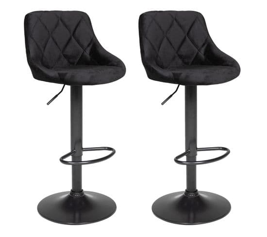 Lot De 2 Tabourets De Bar En Velours Noir Robin