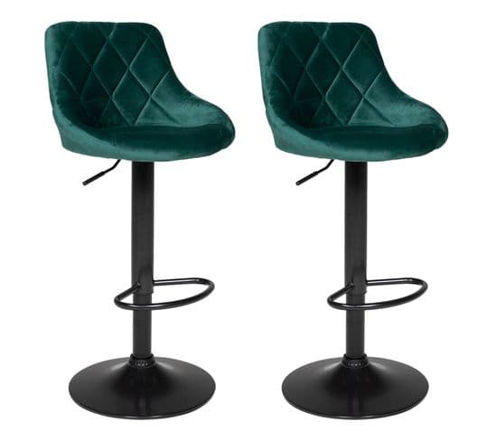 Lot De 2 Tabourets De Bar En Velours Vert Robin