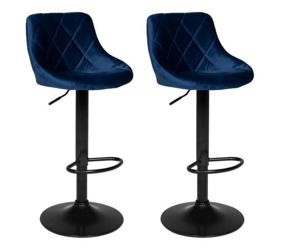 Lot De 2 Tabourets De Bar En Velours Bleu Robin