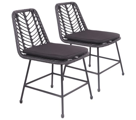 Lot De 2 Chaises En Rotin Synthétique Noires Avec Coussins Oka