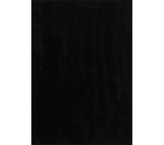 Tapis De Salon Uni Doux Poils Long Loft Noir 160x230 Cm