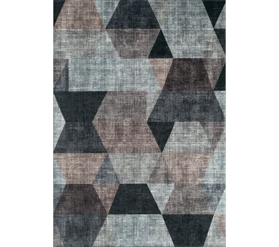 Tapis De Salon Rectangulaire Lavable En Machine A Motif Geometrique 70x180 Cm - Stampa 2032 - Gris