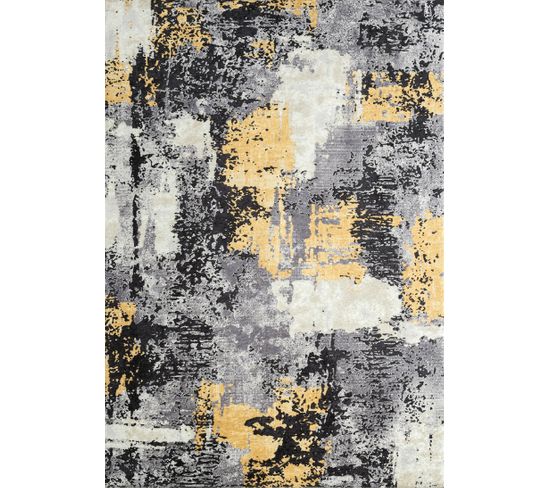 Tapis Salon Rectangulaire Lavable En Machine Motif Effet Marbré Doré 160x230 cm - Stampa 2222 - Gris