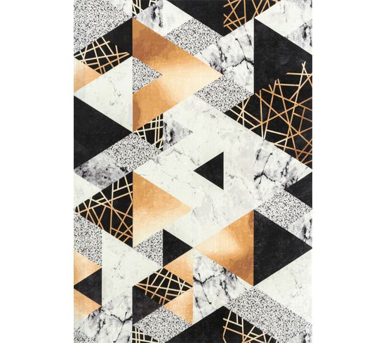 Tapis De Salon Rectangulaire Lavable En Machine A Motif Geometrique 160x230 Cm - Stampa 2244 - Noir