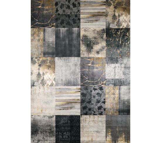 Tapis De Salon Rectangulaire Lavable En Machine A Motif Geometrique 160x230 Cm - Stampa 2490 - Gris