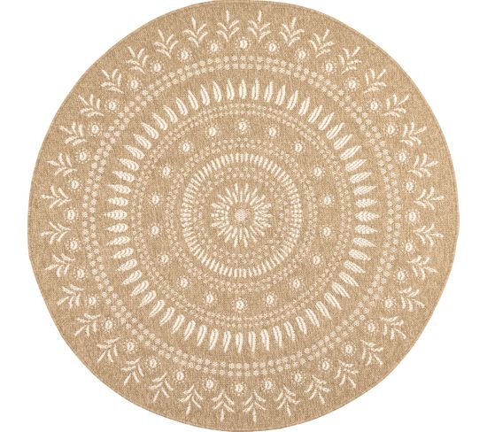 Tapis De Salon Intérieur Extérieur Rectangle Nature  Aspect Jute  Blanc 160x160cm