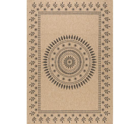 Tapis De Salon Intérieur Extérieur Rectangle Nature  Aspect Jute Noir 120x170cm