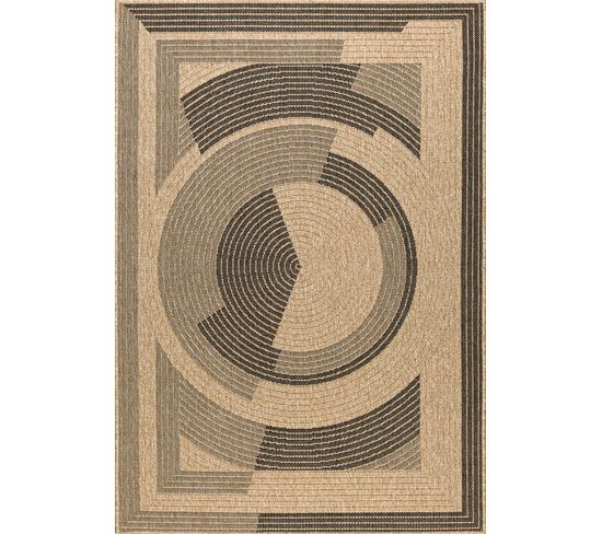 Tapis De Salon Intérieur Extérieur Rectangle Nature  Aspect Jute Noir 120x170cm