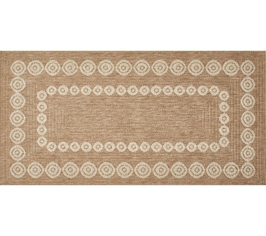 Tapis De Salon Intérieur Extérieur Rectangle Nature  Aspect Jute  Blanc 80x150cm