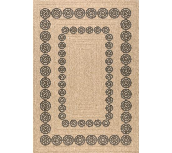 Tapis De Salon Intérieur Extérieur Rectangle Nature  Aspect Jute Noir 160x230cm