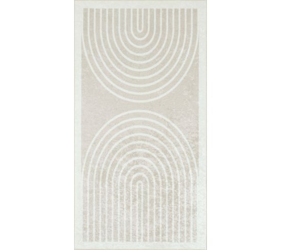Tapis De Salon Arc En Ciel - 80x150 Cm - Grege - Beige Et Blanc