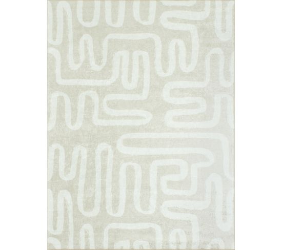 Tapis De Salon Motif Géométrique - 120x160 Cm - Grege - Beige Et Blanc