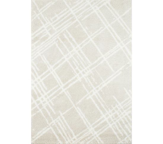 Tapis Salon - Motif Géométrique - 668 Beige - Poil Long- Oslo - 160x230 cm - 100% Polyester