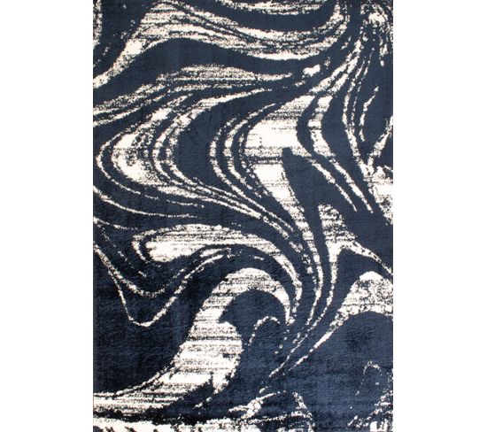 Tapis Salon - Motif Géométrique - 677 Bleu - Poil Long- Oslo - 200x290 cm - 100% Polyester