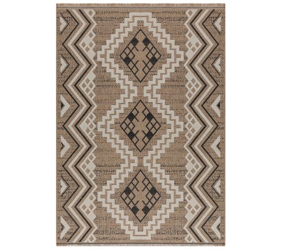 Tapis à Motif Ethnique Noir Intérieur Et Extérieur Tulum 160x230 Cm