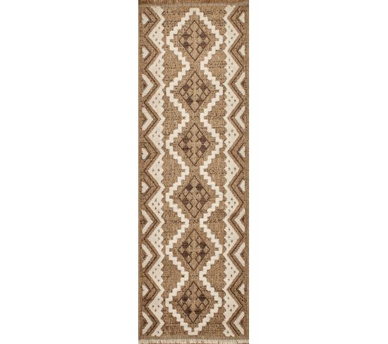 Tapis à Motif Ethnique Marron Intérieur Et Extérieur Tulum 60x180