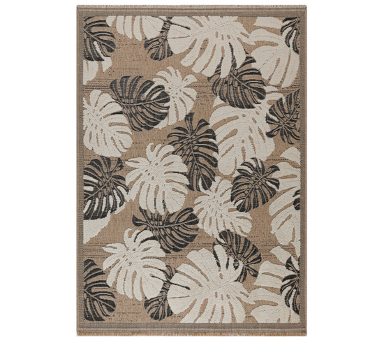 Tapis à Motif Feuille Noir Intérieur Et Extérieur Tulum 160x230