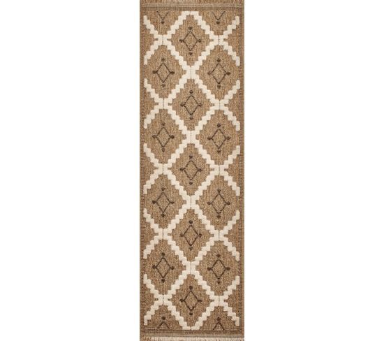 Tapis à Motif Géométrique Marron Intérieur Et Extérieur Tulum 60x180