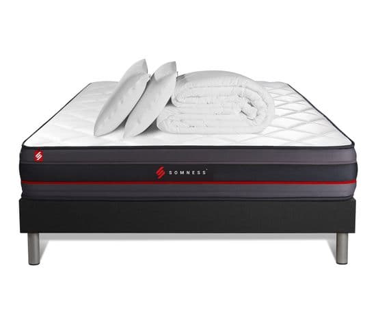 Ensemble Matelas Regen 160x200 + Sommier Noir + Couette + 2 Oreillers - Memoire De Forme