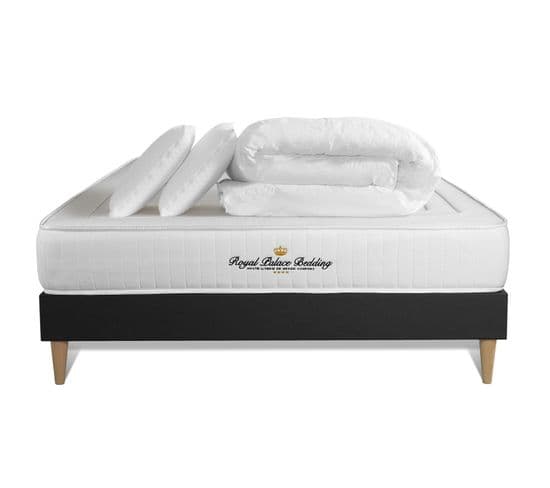 Ensemble Matelas A Memoire De Forme Nottingham 200x200cm + Sommier Kit Noir + 2 Oreillers + 1 Couett