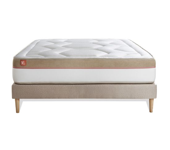 Ensemble Matelas Memoire De Forme 140x190 Le Cosy Ep:30 Cm - Sommier Kit Beige