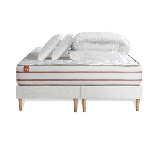 Ensemble  Matelas Le Doux 200x200cm Memoire De Forme - Ep. 24cm + Double Sommiers Blanc + 2 Oreiller