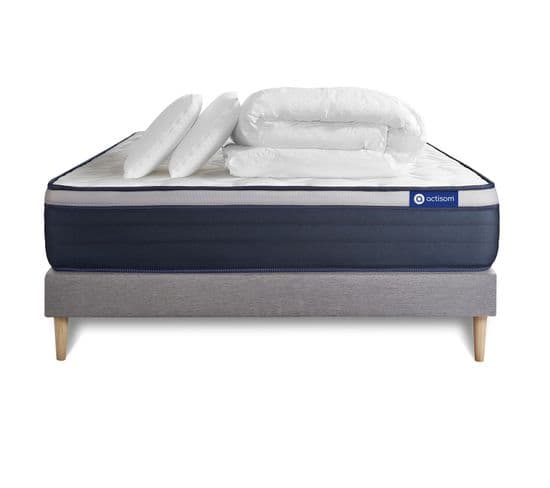 Ensemble  Matelas Ressorts Ensaches+memoire De Forme Actiflex Max 140x190cm + Sommier Kit Gris + 2or