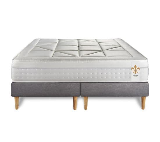 Ensemble Matelas Ressorts Ensaches Et Memoire De Forme 200x200 Vingt-huit Ep:28cm - Sommier Gris