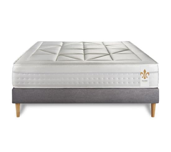 Ensemble Matelas Ressorts Ensaches Et Memoire De Forme 160x200 Vingt-huit Ep:28cm - Sommier Gris