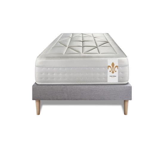 Ensemble Matelas Ressorts Ensaches Et Memoire De Forme 90x190 Vingt-huit Ep:28cm - Sommier Gris