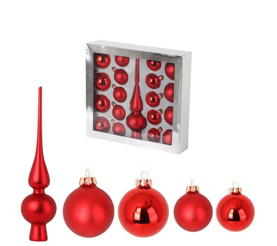 Kit De 19 Boules De Noel Rouge