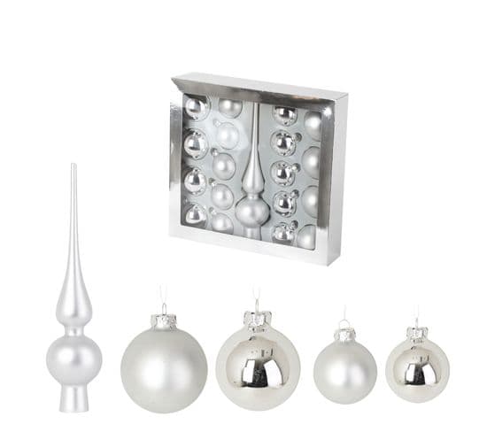 Kit De 19 Boules De Noel Argent