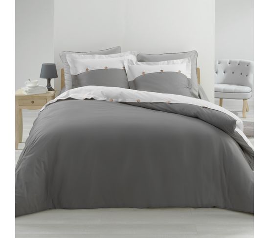 Parure Housse De Couette Percale Vice-versa Anthracite 240x220 cm