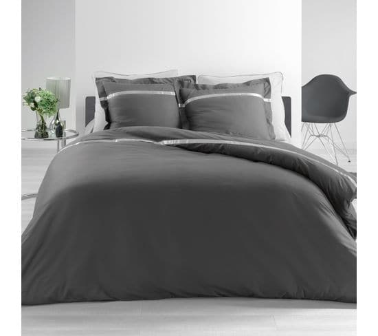 Parure Housse De Couette Percale Satine Anthracite 240x220cm