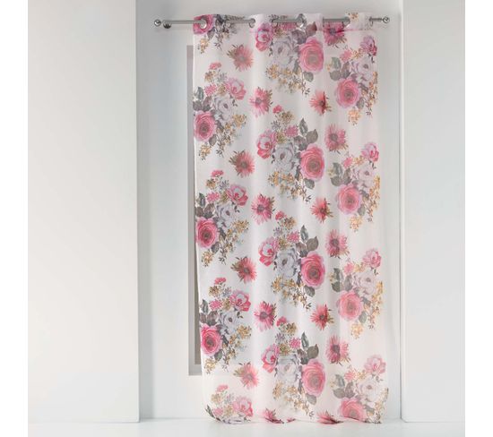 Panneau A Oeillets Rideau Voile 140 X 240 Cm Flowers Blanc