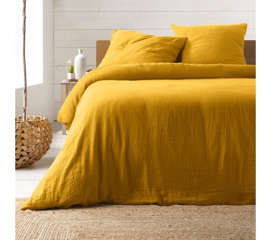 Housse De Couette + 2 Taies Double Gaze De Coton Angeliase 220x240cm Jaune