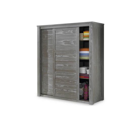 Armoire 2 Portes Coulissantes Bois Massif Gris - Gabriel