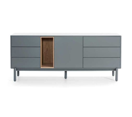 Buffet 1 Porte 6 Tiroirs Laque Gris/bois - Teulat Corvo