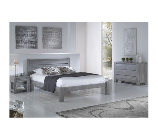 Chambre Complète (180*200) Bois Massif Gris - Gabriel