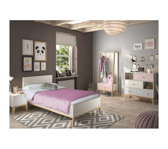 Chambre Enfant Complète (120*190) Bois Blanchi - Solveig