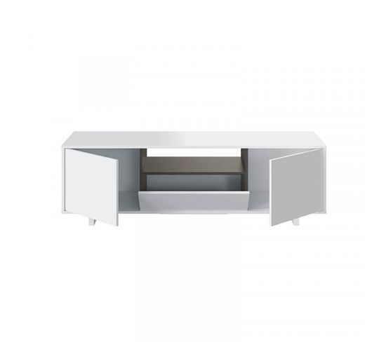 Meuble TV 3 Portes Blanc/gris - Ziara - L 150 X L 41 X H 46 Cm