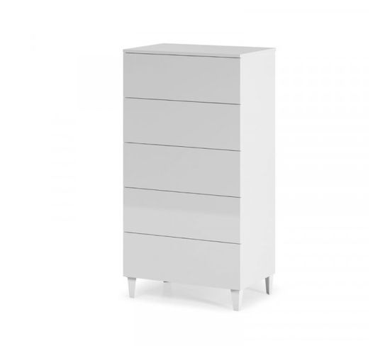 Commode 5 Tiroirs Blanc - Chora - L 61 X L 40 X H 117 Cm