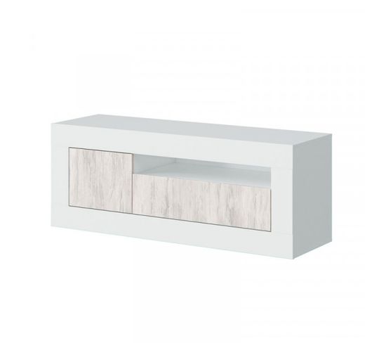 Meuble TV 2 Portes 1 Niche Blanc/pin Blanc - Baltop - L 139 X L 42 X H 53 Cm