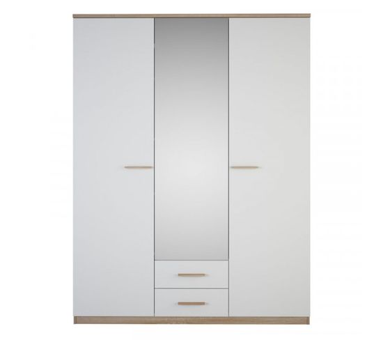 Armoire 3 Portes Battantes 2 Tiroirs Blanc/chêne - Staya - L 161 X L 55 X H 211 Cm